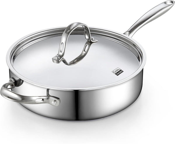 Classic 4 Quart Stainless Steel Sauté Pan with Lid, 10.5 Inch Deep Frying Pan, Induction Cookware Cooking Saute Skillet, Jumbo Cooker with Stay-Cool Handle, Dishwasher & Oven Safe1