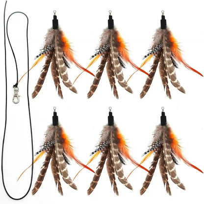 12 Pack Cat Wand Feather Toy Refills with Bells , Natural Feather Replacement for Interactive Teaser Toys, Colorful Wand Attachments, Durable and Safe Cat Toy Accessories for Exercise and Play10
