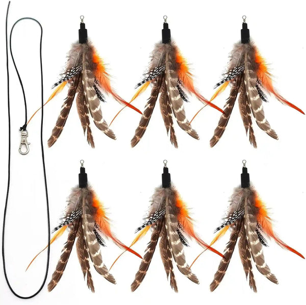 12 Pack Cat Wand Feather Toy Refills with Bells , Natural Feather Replacement for Interactive Teaser Toys, Colorful Wand Attachments, Durable and Safe Cat Toy Accessories for Exercise and Play10