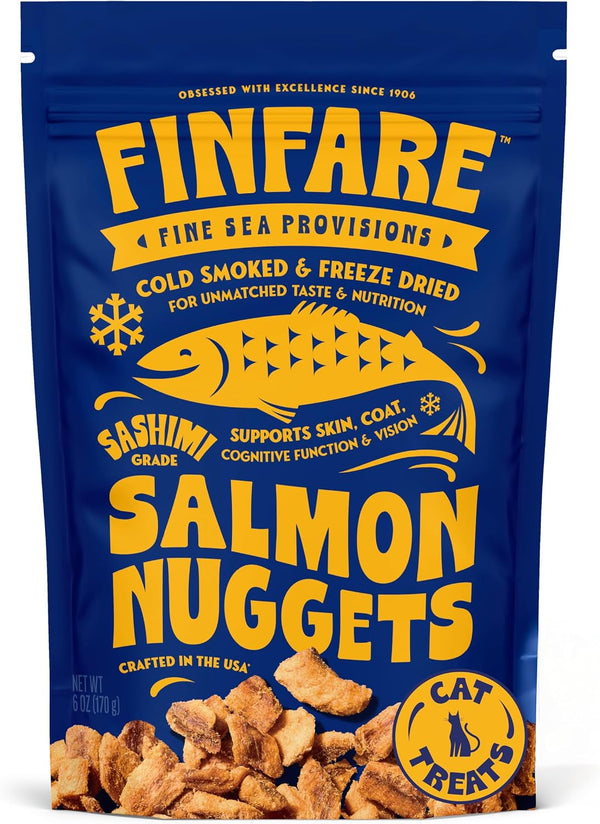 Finfare Freeze Dried Salmon Skin Bites, Grain Free Crunchy Salmon Cat Treats, High Protein & Omega-3S for Skin & Coat Health, Crafted in USA, 1.3Oz12