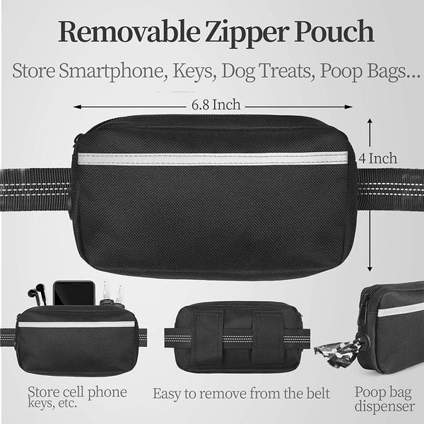 Iyoshop Hands Free Dog Leash with Zipper Pouch, Dual Padded Handles and Durable Bungee for Walking, Jogging and Running Your Dog (Large, 25-120 Lbs, Black)2