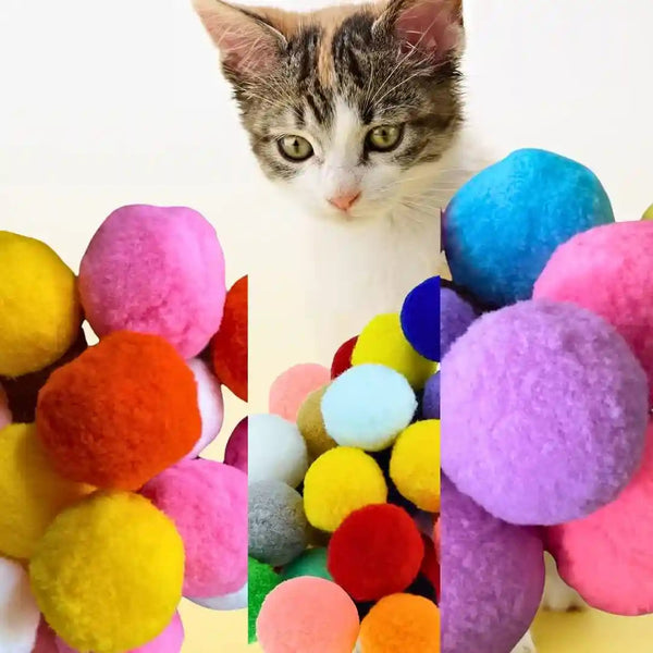 Premium Soft Pom Pom Balls for Kittens - Lightweight, Interactive, Assorted Colors - Plush Toy for Kitten Training and Play - Pet Products for Cats (1.2 Inches 30 Balls)9