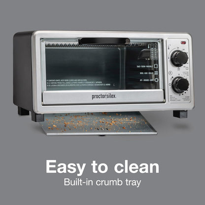 4 Slice Countertop Toaster Oven | Bake, Broil, Toast | 200-450⁰F Adjustable Temp | 30 Minute Timer | Automatic Shutoff | Black and Silver | 31260G6