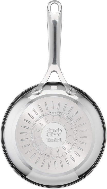X Jamie Oliver Nonstick Coated Stainless Steel Pans 8", 9.5" & 11", Frypan Set Induction Compatible, Oven Safe up to 500°F, Chef'S Stainless Steel Skillet, Frying Pan, Silver | 3 Frying Pans 7.9/9.4/11 Inch, Titanium Non-Stick Coating, Suitable for Induction, Thermo-Signal, Riveted Handle2