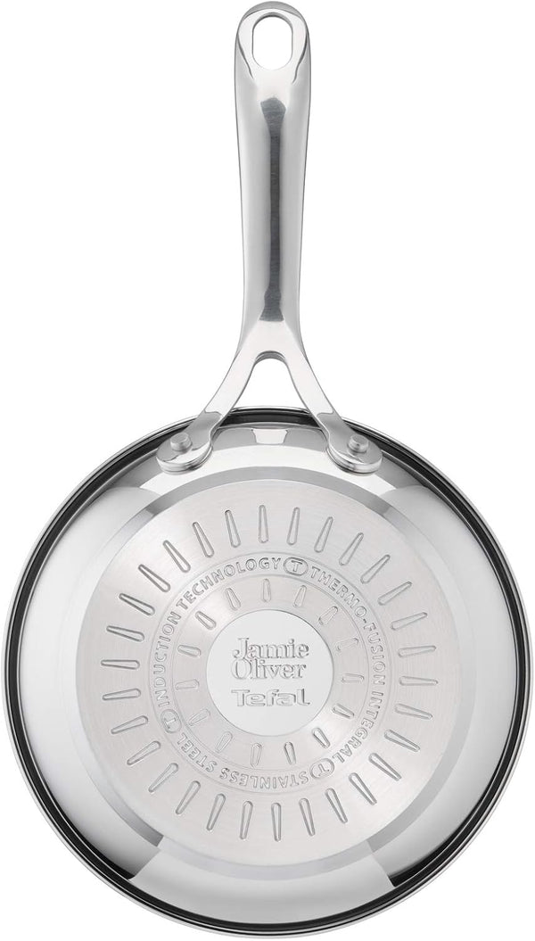 X Jamie Oliver Nonstick Coated Stainless Steel Pans 8", 9.5" & 11", Frypan Set Induction Compatible, Oven Safe up to 500°F, Chef'S Stainless Steel Skillet, Frying Pan, Silver | 3 Frying Pans 7.9/9.4/11 Inch, Titanium Non-Stick Coating, Suitable for Induction, Thermo-Signal, Riveted Handle2