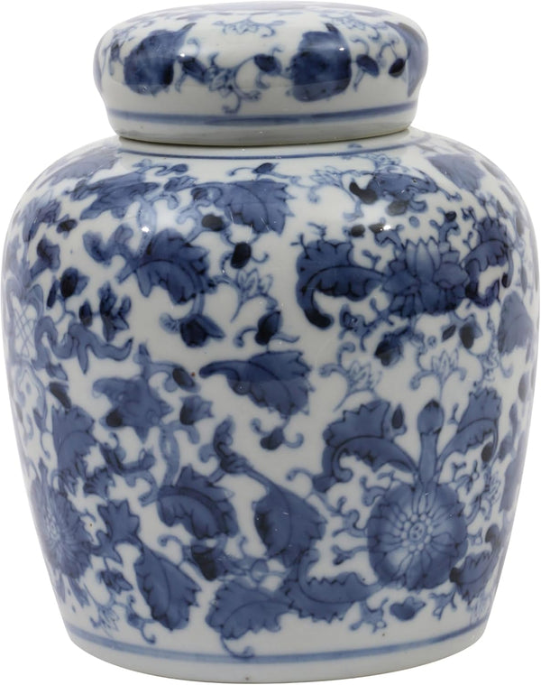 Creative Co-Op Blue & White Ceramic Ginger Jar with Lid3