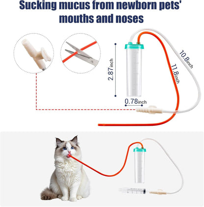 REDDOUDOU Newborn Puppy Kitten Small Animal Sterile Mucus Extractor Suction Catheter, Animal Kid Puppy Kitten Tube Feeding Kit 8 FR Red Feeding Tubes with 20Ml Syringes and Bulb Aspirator2