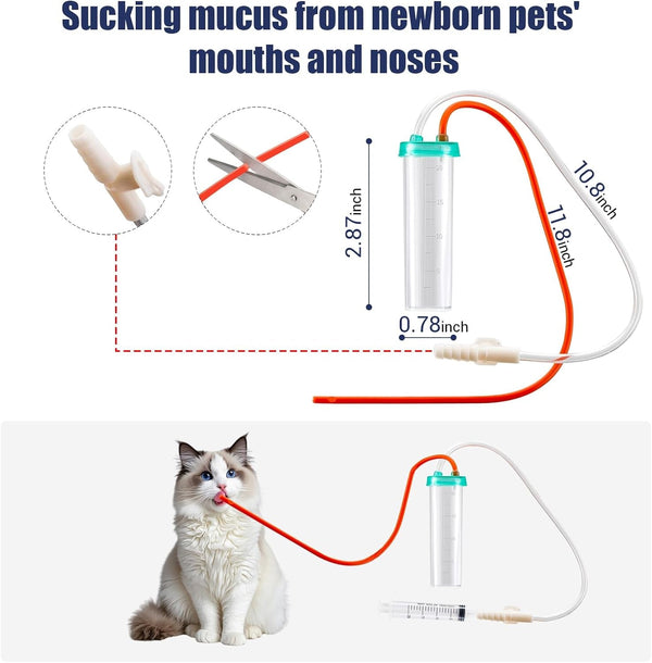REDDOUDOU Newborn Puppy Kitten Small Animal Sterile Mucus Extractor Suction Catheter, Animal Kid Puppy Kitten Tube Feeding Kit 8 FR Red Feeding Tubes with 20Ml Syringes and Bulb Aspirator2