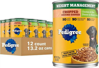 Pedigree Chopped Weight Management Wet Dog Food, Chicken, 13.2Oz, 12 Count | Real Chicken #1 Ingredient, Low Fat, 100% Complete & Balanced, Made in USA, Use as Topper or Serve Alone, Low Fat1
