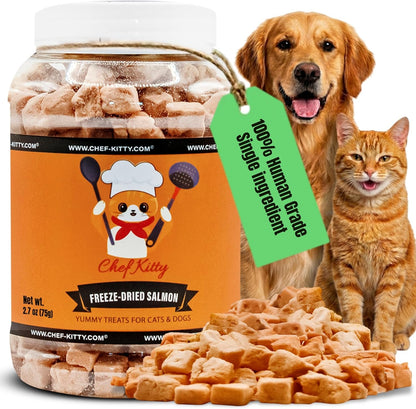 Freeze-Dried Salmon Treats for Cats & Dogs – 100% Wild Caught, Single Ingredient, High-Protein, Healthy Snack – No Additives or Preservatives – 2.7 Oz - Inspected & Tested in USA1