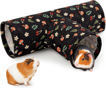 Bienbee Guinea Pig Tunnel, 3 Way Washable Guinea Pig Hideout,Foldable Rabbit Tunnel Guinea Pigs Toys for Bunny Hamster Chinchilla Ferret Rabbit Guinea Pigs Accessories Mushroom | Guinea Pig Hideout, Portable Tubes with Cute Print,High Dense Fabric for Small Pet'S Hiding Resting Playing and Exploring9