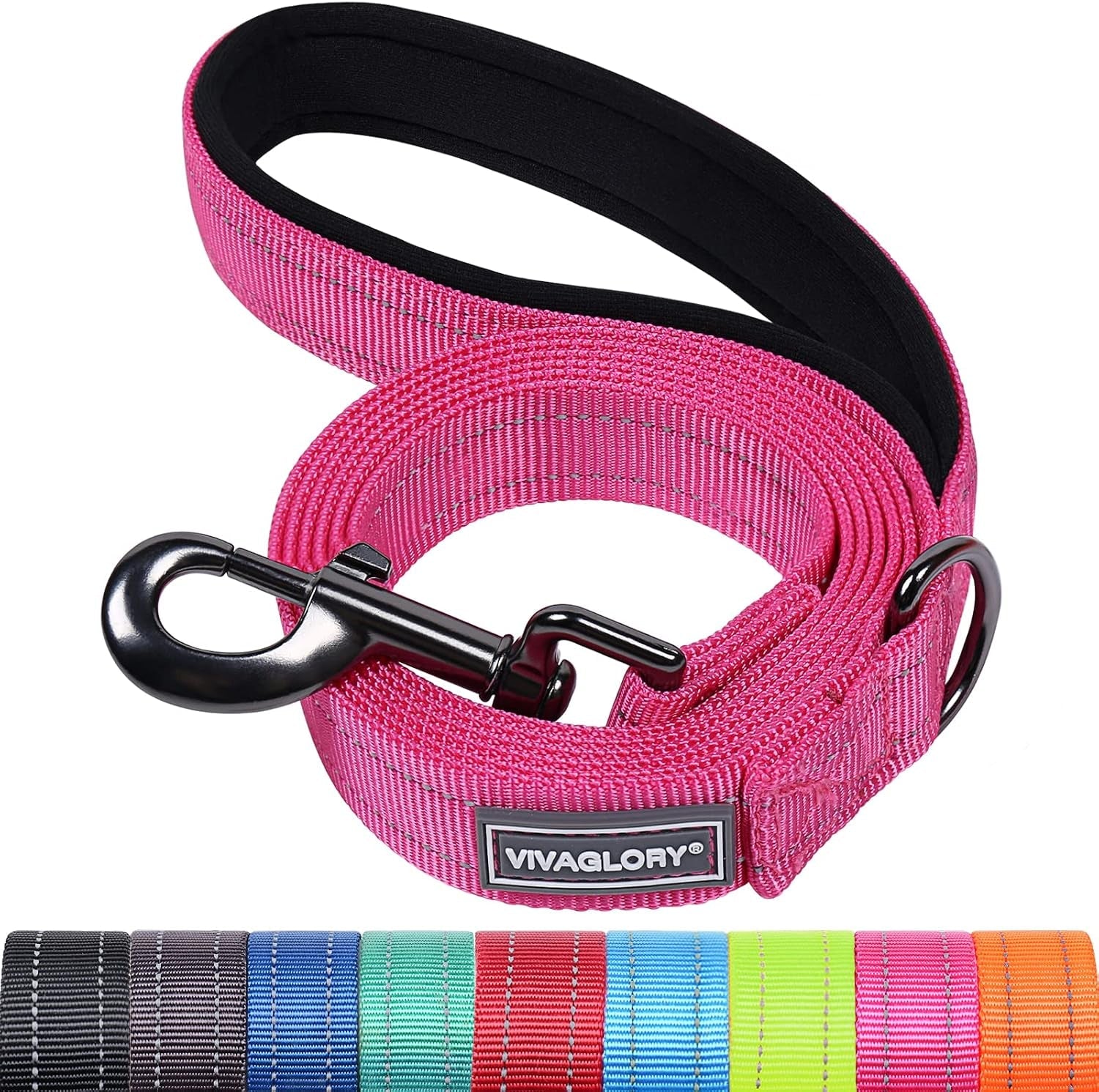vivaglory-dog-leash-puppy-leash-for-collar-3ft-x-1in-black-with-soft-padded-handle-for-training-walking-heavy-duty-double-layer-nylon-pet-puppy