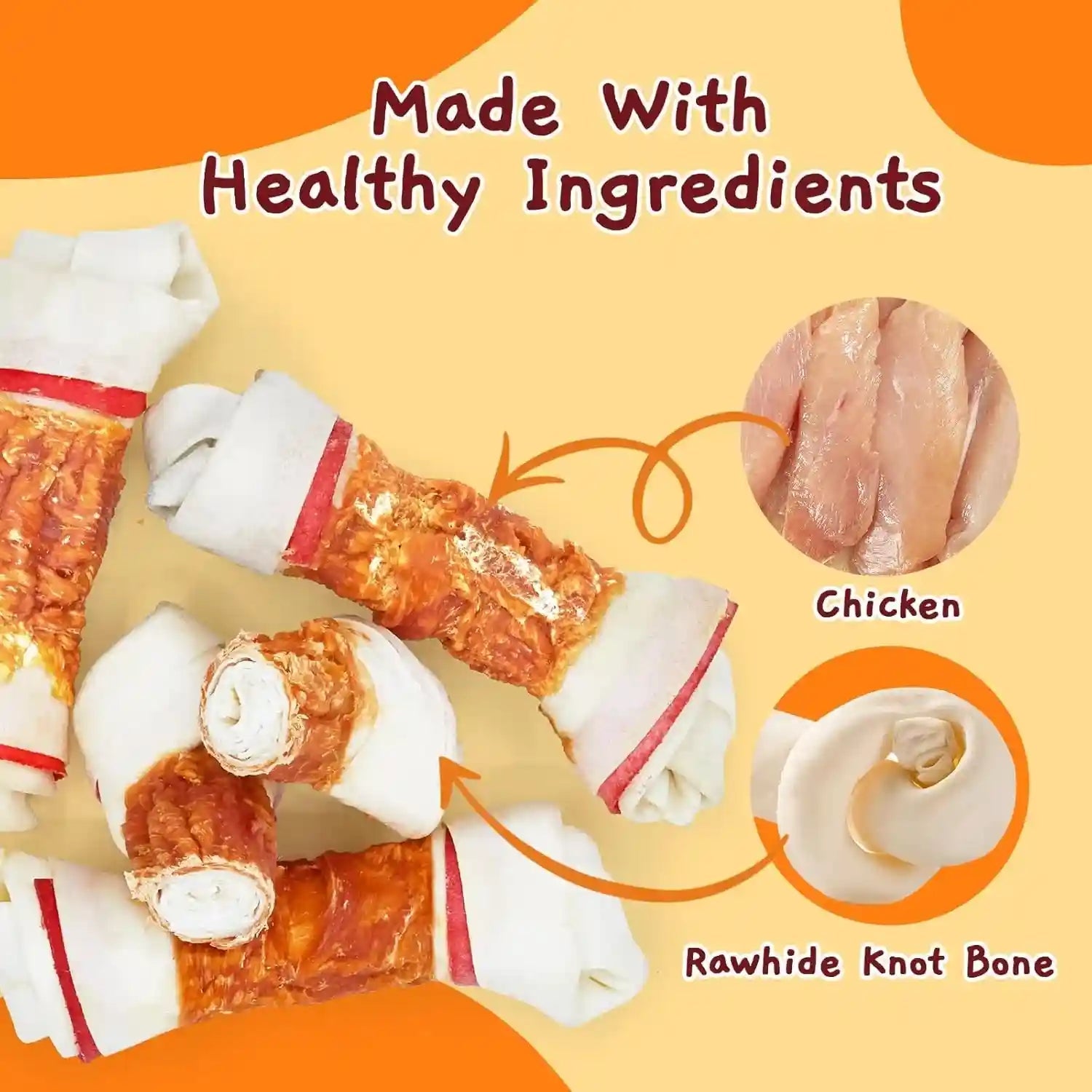 jungle-calling-chicken-wrapped-rawhide-knot-bones-long-lasting-dog-chews-6-5-inch-rawhide-bones-for-medium-large-dogs-high-protein-beefhide-training-dog-treats-teeth-cleaning-10-6-oz