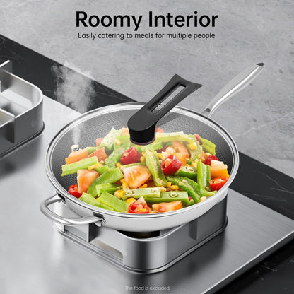 13.4 Inch Skillet Nonstick, 316 Stainless Steel Nonstick Wok Pan with Lid-Honeycomb Stir-Fry Skillet, Stir-Fry Wok with Lid Suitable for Gas Stoves, Induction Cookers and Ceramic Stove7