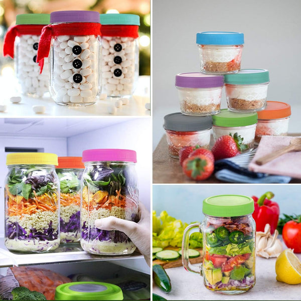 [16 Pack] Colored Plastic Mason Jar Lids Fits Ball, Kerr & More - 8 Wide Mouth & 8 Regular Mouth - Storage Caps for Canning Jars, Dishwasher Safe & Food Grade & Leakproof7