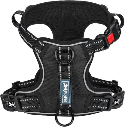 Poypet No Pull Dog Harness, No Choke Front Clip Reflective Dog Vest with Soft Padded Vertical Handle, 3 Leash Attachments for Small Medium Large Dogs (Black,Xl)1