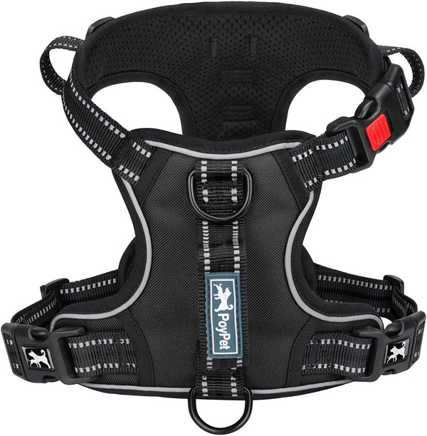 Poypet No Pull Dog Harness, No Choke Front Clip Reflective Dog Vest with Soft Padded Vertical Handle, 3 Leash Attachments for Small Medium Large Dogs (Black,Xl)1