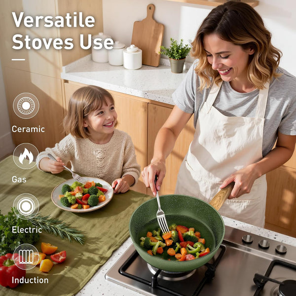 12 Piece Pots and Pans Set, Nonstick Kitchen Cookware Sets | Granite Pans Set for Cooking, Compatible with Induction, Gas & Electric Stoves, PFOA & PFOS Free, Even Heating, Easy to Clean3