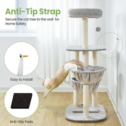 Small Cat Tree Tower with Lots of Scratching Posts - 42 Inch Medium Compact Cats Scratch House with Hammock Perch for Multi Level 2 Kitty - Indoor Corner Cat Bed Condo Climbing Gym Towers Furniture7