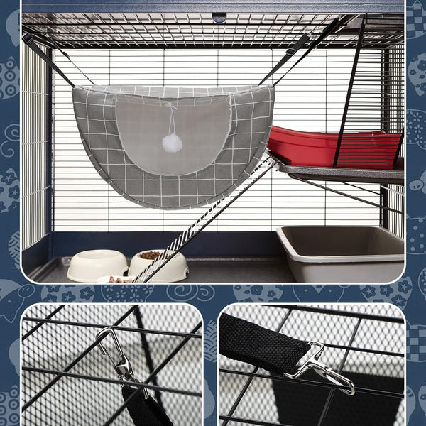 Unittype 2 Pieces Cat Cage Hammock Hanging Pet Bed Double Layer Soft Plush Hanging Pet Comfortable Hammock Bed for Indoor Kitten Ferret Hamster Rabbit or Small Animals, 2 Styles(Plaid)5