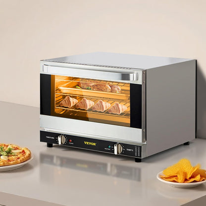 Commercial Convection Oven, 21L/19Qt, Quarter-Size Conventional Oven Countertop, 1440W 3-Tier Toaster W/Front Glass Door, Electric Baking Oven W/Trays Wire Racks Clip Gloves, 120V8