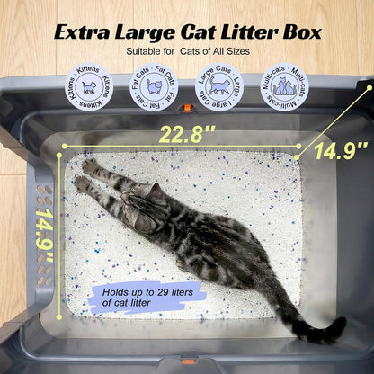 Stainless Steel Litter Box, Extra Large Enclosed Cat Litter Box with Dual Entry, Odor Control Lid & Tool-Free Assembly, Premium Metal Litter Box for Cats, Multi-Cat & Dog-Proof Homes, Grey3