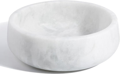White Marble Dog Bowls, Non-Slip Dog Food Water Bowl Small, Heavy Duty Pet Bowl for Cats and Medium Dogs, Weighted African Natural Marble, Holds 4 Cups(5Lbs)1