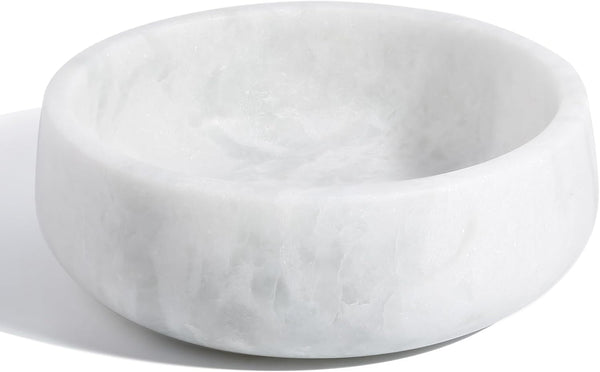 White Marble Dog Bowls, Non-Slip Dog Food Water Bowl Small, Heavy Duty Pet Bowl for Cats and Medium Dogs, Weighted African Natural Marble, Holds 4 Cups(5Lbs)1