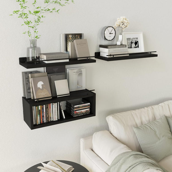 Floating Shelves for Wall with Cube Shelf, Wall Shelves with Metal Rail for Bathroom Decor, Bathroom Organizers and Storage, over Toilet Shelves for Toilet Paper-Black5