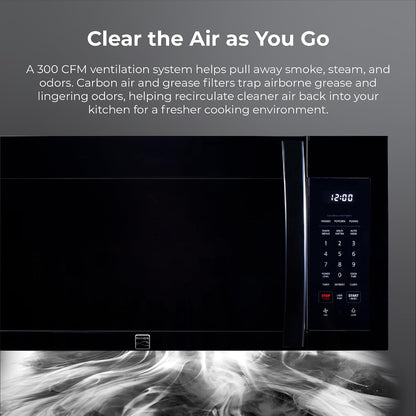 Over-The-Range Microwave – 1.7 Cu. Ft. Capacity, Black | 1000 Watts, 300 CFM Vent Fan, 12.4" Glass Cooking Tray, Preset Cooking Controls, Child Lock, LED Lighting5