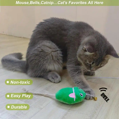 Interactive Cat Toy Wand with Catnip Mouse, Cat Teaser Wand Rainbow String for Bored Indoor Adult Cats and Kittens (2 Pack Mouse)6