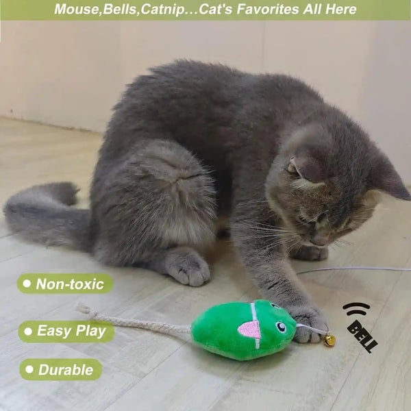 Interactive Cat Toy Wand with Catnip Mouse, Cat Teaser Wand Rainbow String for Bored Indoor Adult Cats and Kittens (2 Pack Mouse)6