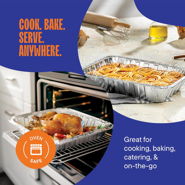 Aluminum Pans 9X13 Disposable Aluminum Foil Pans [30-Pack] Large Baking Pan Trays - Heavy Duty Tin Tray Half Size Chafing Dishes. Food Containers for Roasting, Cooking, Heating or Steam Table | Heavy Duty Tin Tray Half Size Chafing Dishes, Food Containers for Roasting, Cooking, Heating or Steam Table, by3