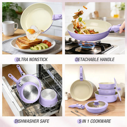 Pots and Pans Set, Ceramic Nonstick Cookware Set Detachable Handle, Induction Kitchen Cookware Sets with Removable Handle, Non Stick RV Cookware Set, Dishwasher ＆ Oven Safe4