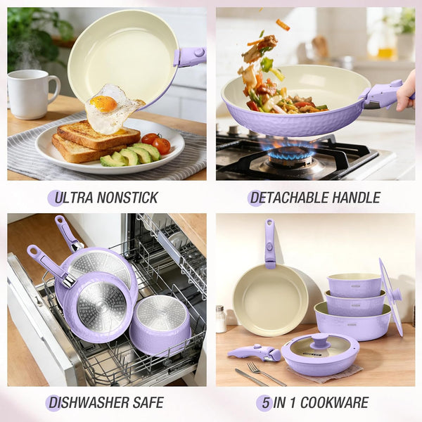 Pots and Pans Set, Ceramic Nonstick Cookware Set Detachable Handle, Induction Kitchen Cookware Sets with Removable Handle, Non Stick RV Cookware Set, Dishwasher ＆ Oven Safe4