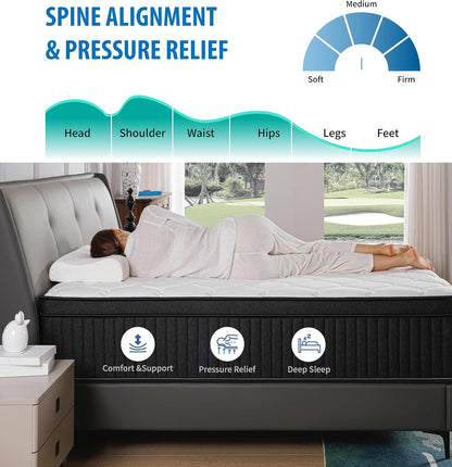 Queen Mattresses,10 Inch Queen Size Mattresses in a Box,Memory Foam Hybrid White & Black Mattress with Provide Support and Improve Sleep,Pressure Relief,Medium Firm6