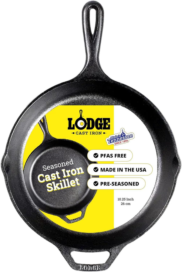Pre-Seasoned Cast Iron Skillet, Pfas-Free, 10.25 Inches | Non-Toxic & Naturally Non-Stick Cast Iron Pan, Compatible with Oven, Stove, Grill & Campfire, Made in USA1