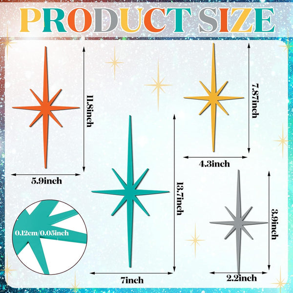 4 Pcs Starburst Shaped Wall Decor Mid Century Modern Art,Retro | Cast Iron Whimsical Wall Art Atomic Stars Elegance Accents Vintage Celestial Whimsigoth Hangings for Home Office Room3