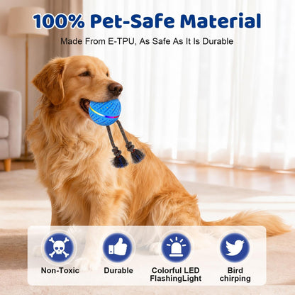 Smart Interactive Dog Toys Ball for Aggressive Chewers Medium Large,E-Tpu | Auto-Moving & Bouncing Ball, 2 Modes with RGB Lights & Bird Sounds,Bite-Resistant Rope, IP54 Waterproof, Type-C Fast Charge5