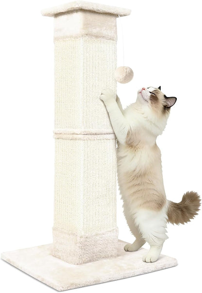 Cat Scratching Post 33 Inch for Indoor Cats, Sisal Cat Scratcher, Vertical Posts with Dangling Ball, High Cat Scratch Post, Cat Tree for Full-Body Stretching, Protect Your Furniture, Beige White1