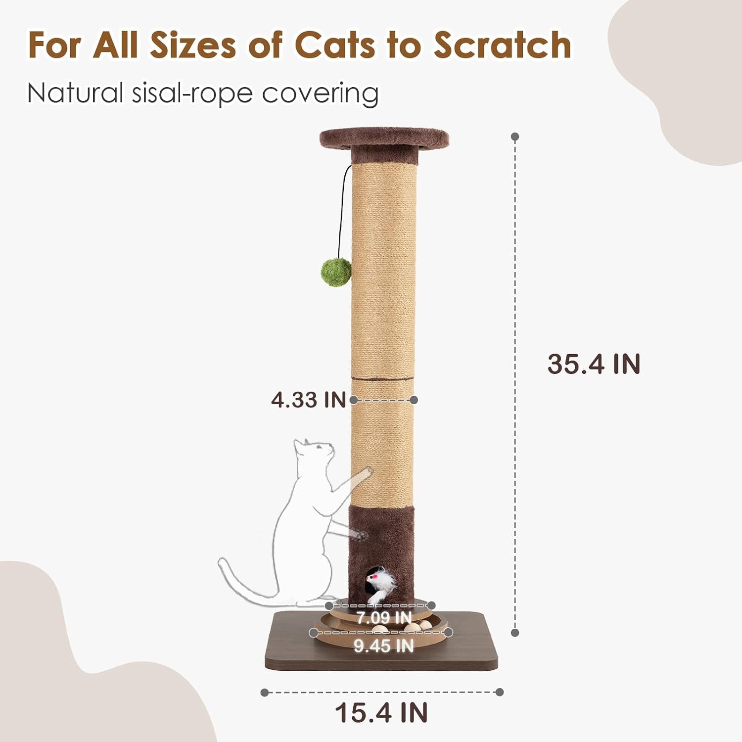 35-4-tall-sisal-cat-scratching-post-anti-tip-stable-base-interactive-mouse-hole-toys-furniture-grade-wood-cat-scratcher-tower-for-indoor-cats