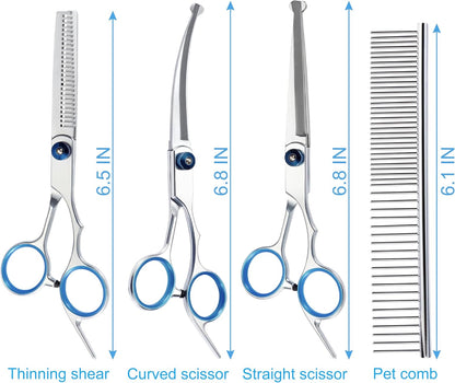 5 in 1 Premium Dog Grooming Scissors, Professional Dog Scissors for Grooming with Safety round Tips, Lengnoyp Stainless Steel Thinning Shears, Pet Cat Shears for Grooming Kit6