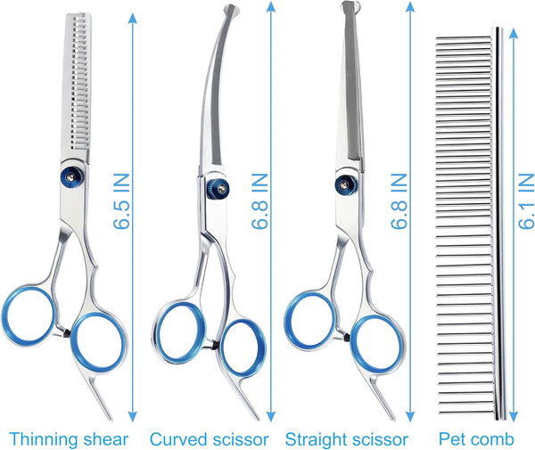 5 in 1 Premium Dog Grooming Scissors, Professional Dog Scissors for Grooming with Safety round Tips, Lengnoyp Stainless Steel Thinning Shears, Pet Cat Shears for Grooming Kit6