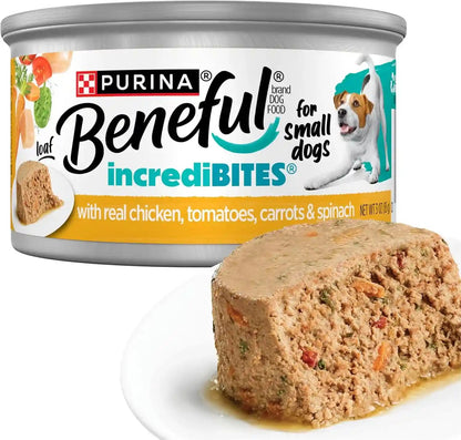 Purina Beneful Small Breed Wet Dog Food Variety Pack, Incredibites Loaf, Chicken, Beef and Salmon Flavors - (2 Packs of 12) 3 Oz. Cans13
