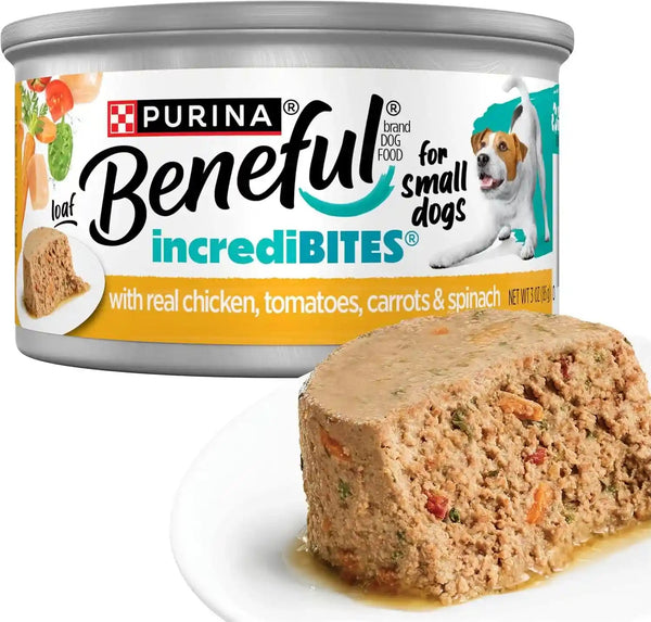 Purina Beneful Small Breed Wet Dog Food Variety Pack, Incredibites Loaf, Chicken, Beef and Salmon Flavors - (2 Packs of 12) 3 Oz. Cans13