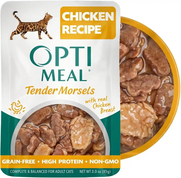 Optimeal Wet Cat Food Variety Pack - Savory Protein Selection, Grain Free Tender Morsels, High Protein Premium Nutrition Made with Natural European Ingredients, Adult Cat Pouches 3Oz (Pack of 12)9