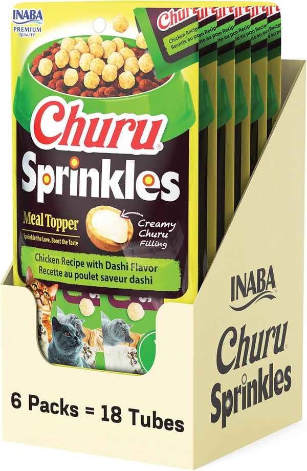 INABA Churu Sprinkles Cat Meal Topper, Chicken, 18Ct | Immune Support, Antioxidant Support, 70% Moisture, Meal Topper, Dual Texture, 18 X 1.05 Oz Packs7