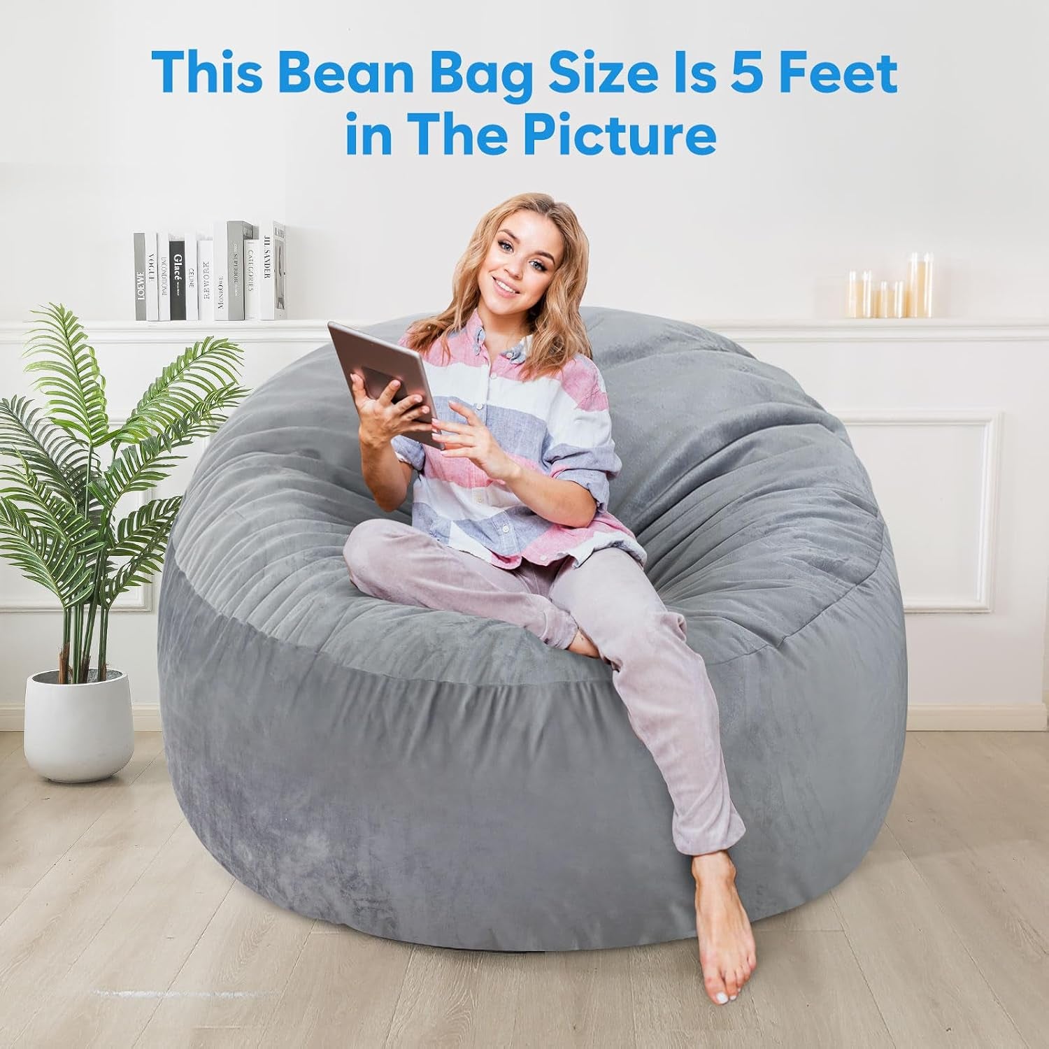 3-ft-bean-bag-chair-bean-bag-chairs-for-living-room-3-foot-dark-grey-bean-bag-chairs-for-adults-memory-foam-filling-beanbag-with-filler-included-soft-velvet-cover-pocket-pull-handle