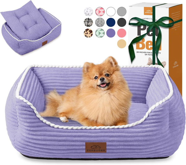 Cat Dog Bed for Pets, Rectangle Pet Bed Gift for Puppy and Kitten, Machine Washable Calming Fluffy Pet Couch Sofa for Indoor Outdoor, Portable Soft Cat Bed with Non-Slip Bottom (Small, Pink)26