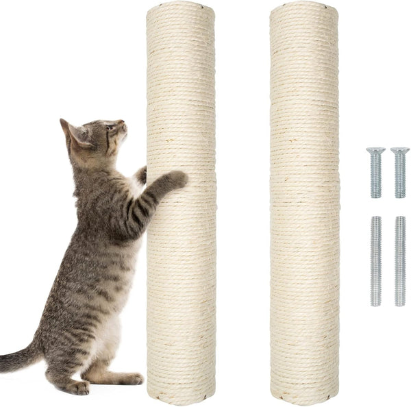 10" Cat Scratching Replacement Posts Sisal Spare Scratcher Refill Post for Cats Cube Tower Kittens Scratch Pole Perch Interactive Toys Furniture Accessories Tree 2 Pack Include M8 Screws White8